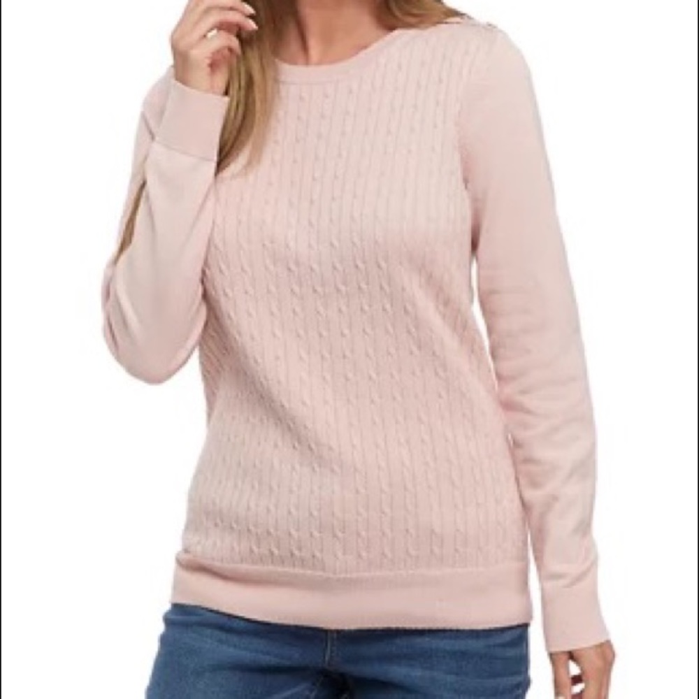 Kim rogers sweater pull over, soft pink braided pattern for a traditional look!